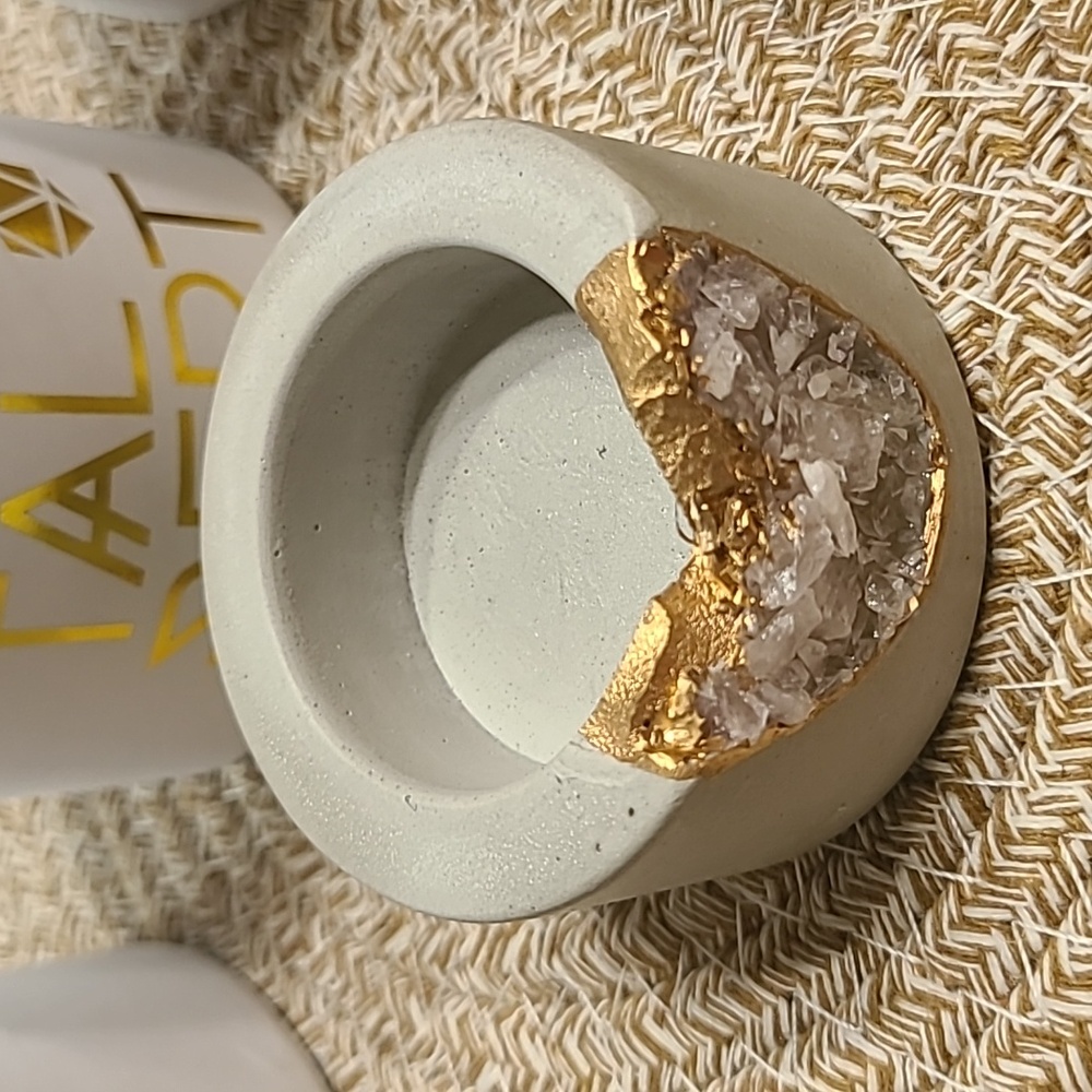 Decorative White Crystal Tealight Holders with Gold Accent - Picture 3 of 7